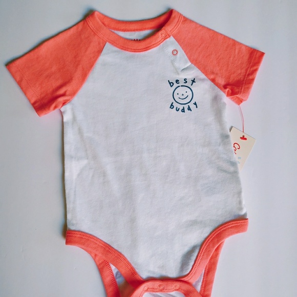White and Coral color Onesie - Picture 3 of 3
